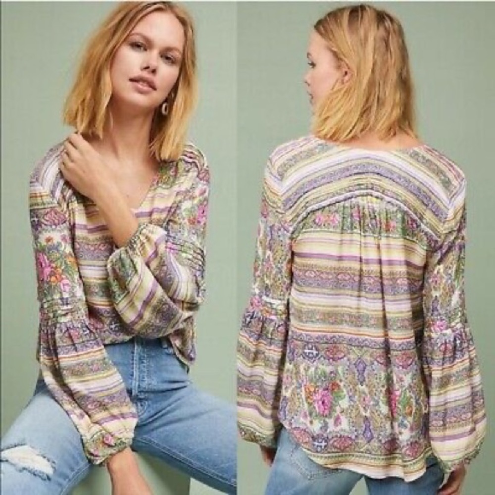 Maeve Floral Ceresco Peasant Blouse S